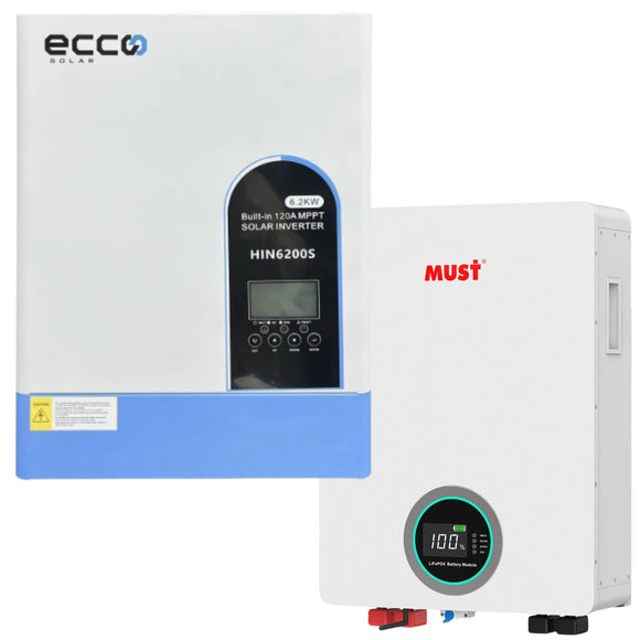 6.2KVA Ecco Pure Sine Wave Load shedding Combo 6200 Watt Must 5.12KWH Lithium Battery
