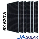 JA 620W Tier 1 Bifacial Mono Solar Panel (JAM66D45-620/LB) 6X PACK