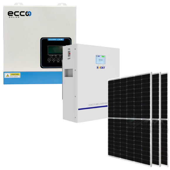 Ecco 3.5 KVA MPPT 100A Svolt 2.71 KwH Lithium (25A) 3X 460W Mono Solar Panels Combo Kit