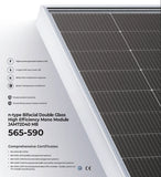 JA 590w Tier 1 Bifacial Mono Solar Panel (JAM72D40-590/MB) (6X PACK)