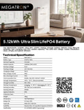 Megatron 51.2v 100AH 5.12Kwh Slim Lithium Battery
