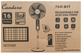 Condere 16" Solar Rechargeable Stand Fan FS40-D17