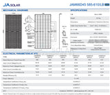 JA 615w Tier 1 Bifacial Mono Solar Panel (JAM66D45-615/LB) 6X PACK